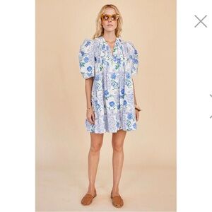 Hunter Bell Jenkins Blue and White Floral Mini Dress Size Medium